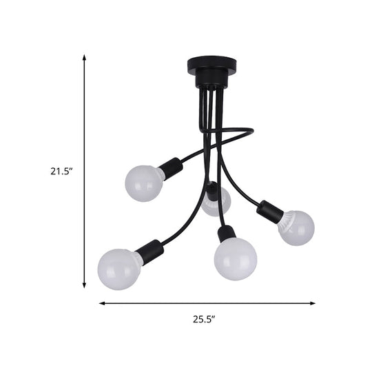Plafonnier moderne à bras incurvés en métal noir - Lustre simple mais élégant avec 3/5 lumières pour la décoration de la salle à manger