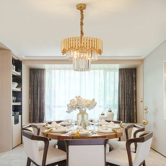 Modern Prism Block Chandelier - Multi-Light Crystal and Metal Lamp in Brass Finish