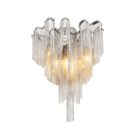Plafonnier moderne à 6 lumières avec chaîne en métal argenté pour salon
