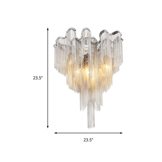 Plafonnier moderne à 6 lumières avec chaîne en métal argenté pour salon