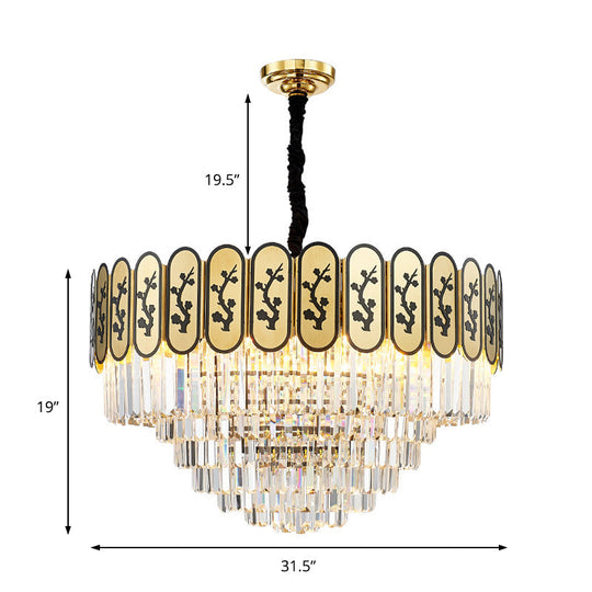 Modern Round Chandelier with Flower Pattern, Crystal and Metal Hanging Light for Bedroom - Brass Finish