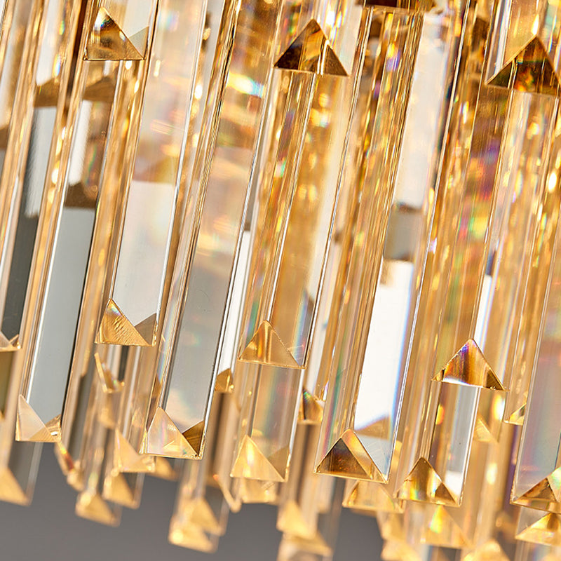 Modern Round Chandelier with Flower Pattern, Crystal and Metal Hanging Light for Bedroom - Brass Finish