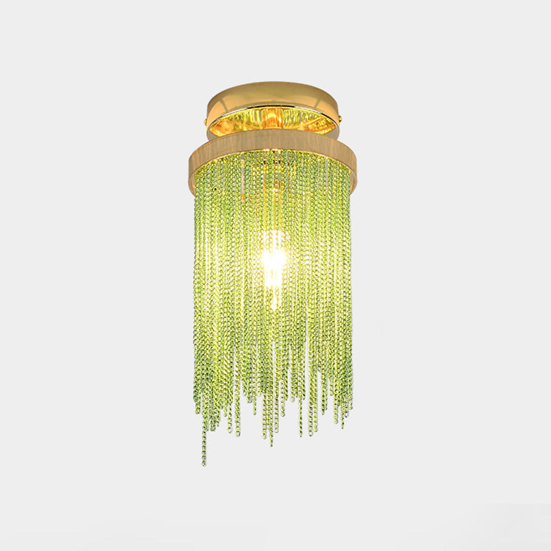 Lampe semi-encastrée moderne à chaîne en métal - Plafonnier à 1 lampe pour salon en or/chrome/bleu