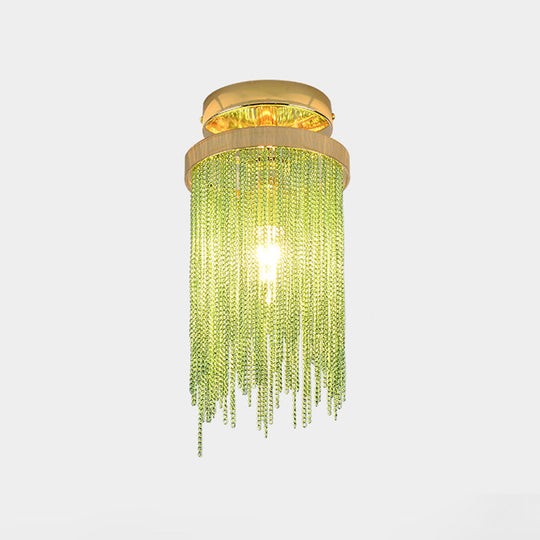 Lampe semi-encastrée moderne à chaîne en métal - Plafonnier à 1 lampe pour salon en or/chrome/bleu