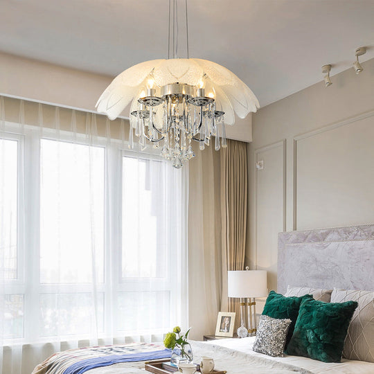 Hanging Chandelier Light w/ 5 Bulbs - Modern Glass Ceiling Fixture, Chrome Frame & K9 Crystal