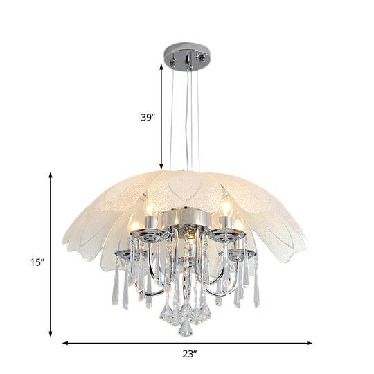 Hanging Chandelier Light w/ 5 Bulbs - Modern Glass Ceiling Fixture, Chrome Frame & K9 Crystal