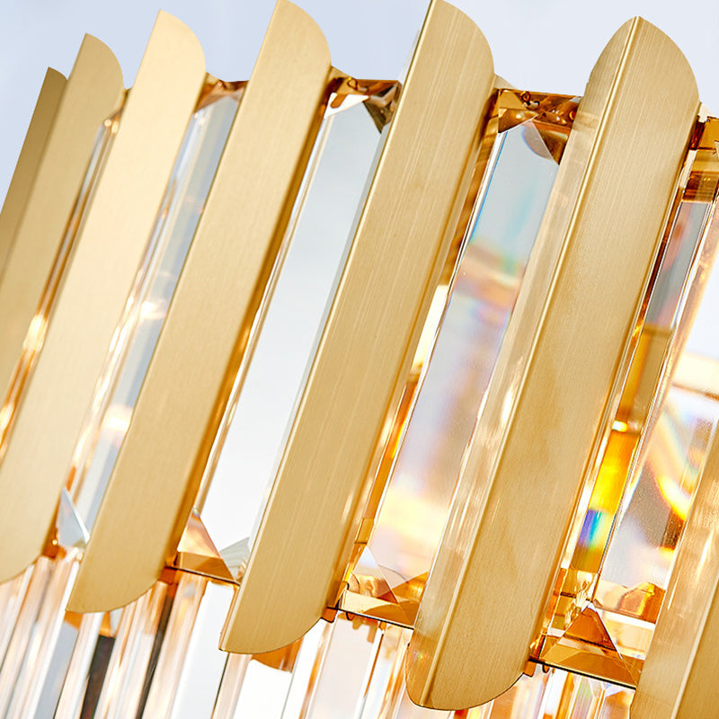 8-Light Stainless Steel Pendant: Modern Brass Round Chandelier with Crystal Prism