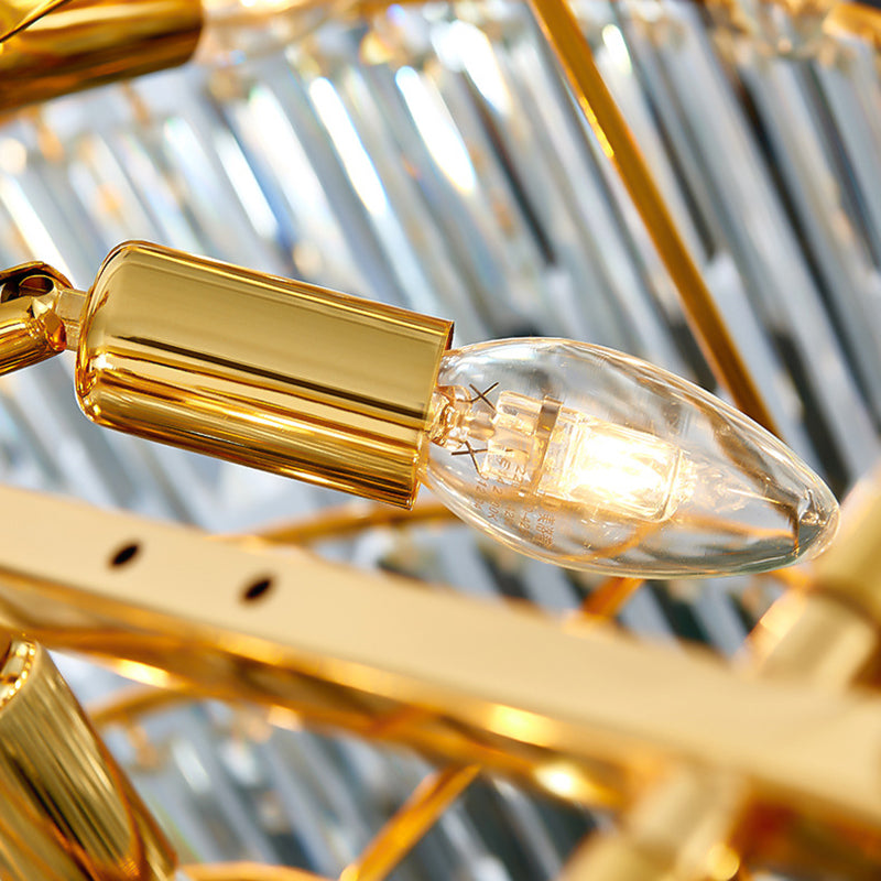 8-Light Stainless Steel Pendant: Modern Brass Round Chandelier with Crystal Prism