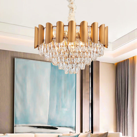 Modern Brass Pendant Lamp - Multi-Light Chandelier with Faceted Crystal