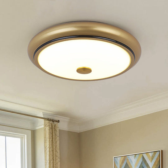 Traditional Circular LED Flush Mount Ceiling Light Fixture - 13"/16"/19.5" Wide - Black/Gold with White Glass