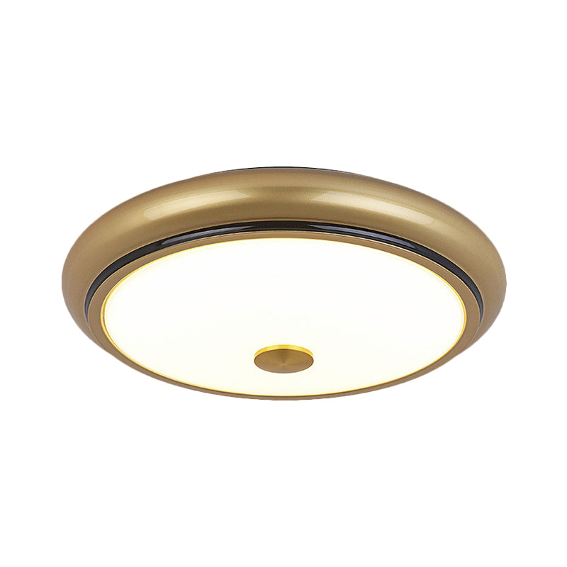 Traditional Circular LED Flush Mount Ceiling Light Fixture - 13"/16"/19.5" Wide - Black/Gold with White Glass