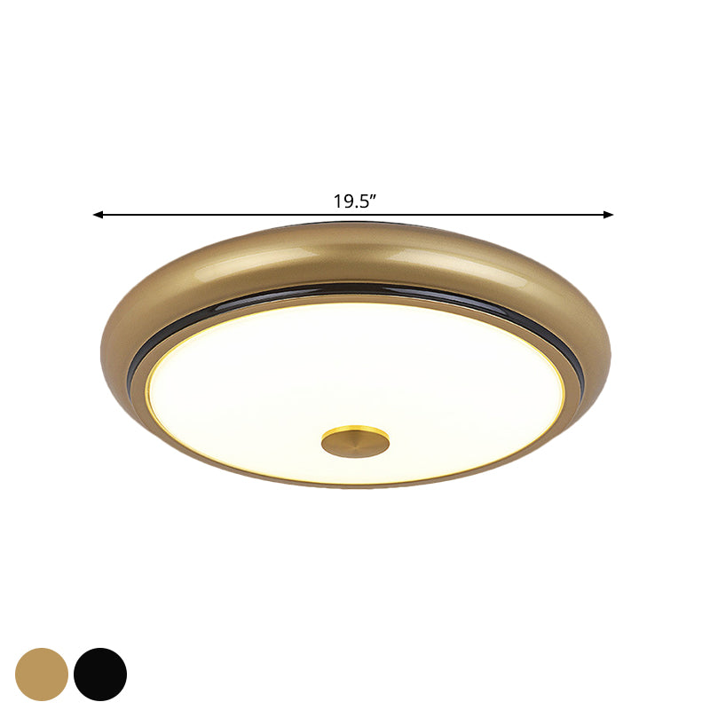 Traditional Circular LED Flush Mount Ceiling Light Fixture - 13"/16"/19.5" Wide - Black/Gold with White Glass