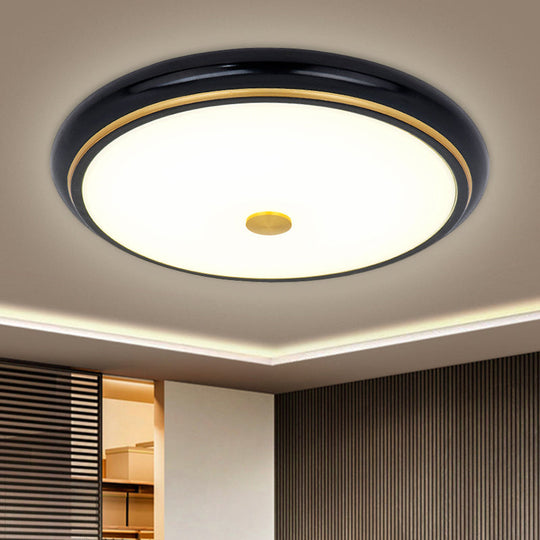 Traditional Circular LED Flush Mount Ceiling Light Fixture - 13"/16"/19.5" Wide - Black/Gold with White Glass