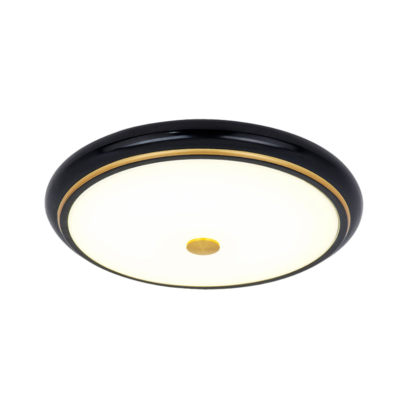 Traditional Circular LED Flush Mount Ceiling Light Fixture - 13"/16"/19.5" Wide - Black/Gold with White Glass