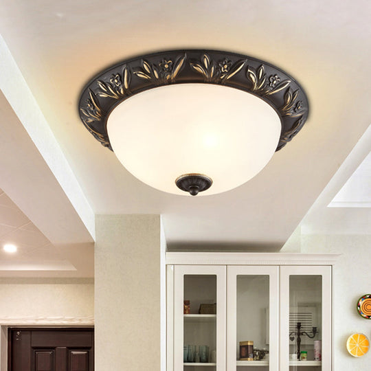 Frosted Glass Dome Flush Ceiling Lamp with Flower Edge Design in Brass/Black and Gold - Available in 2/3 Heads, 12"/15.5" Width - Perfect for Bedroom Lighting