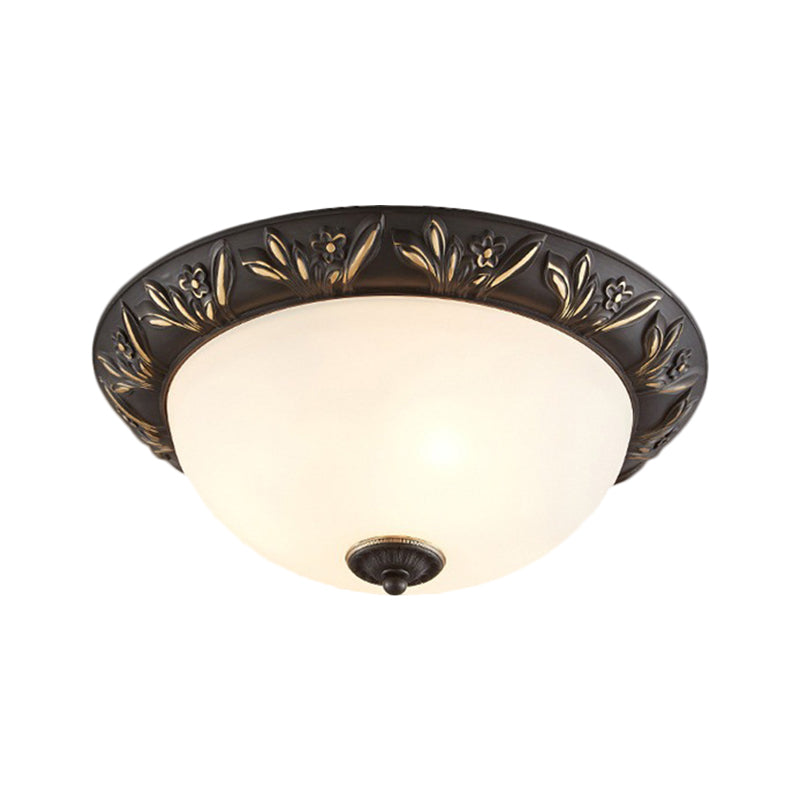 Frosted Glass Dome Flush Ceiling Lamp with Flower Edge Design in Brass/Black and Gold - Available in 2/3 Heads, 12"/15.5" Width - Perfect for Bedroom Lighting