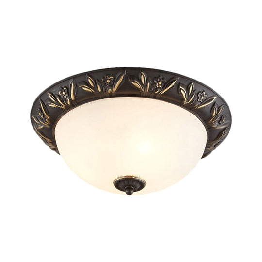 Frosted Glass Dome Flush Ceiling Lamp with Flower Edge Design in Brass/Black and Gold - Available in 2/3 Heads, 12"/15.5" Width - Perfect for Bedroom Lighting