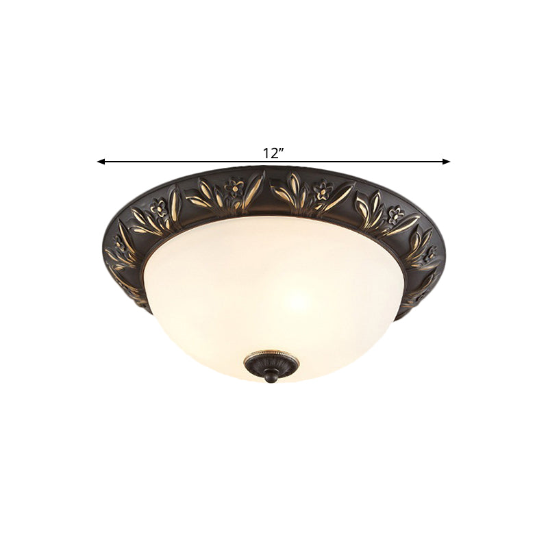 Frosted Glass Dome Flush Ceiling Lamp with Flower Edge Design in Brass/Black and Gold - Available in 2/3 Heads, 12"/15.5" Width - Perfect for Bedroom Lighting