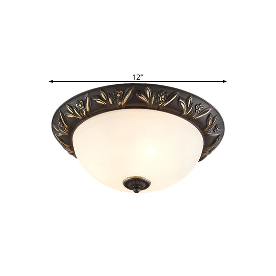 Frosted Glass Dome Flush Ceiling Lamp with Flower Edge Design in Brass/Black and Gold - Available in 2/3 Heads, 12"/15.5" Width - Perfect for Bedroom Lighting