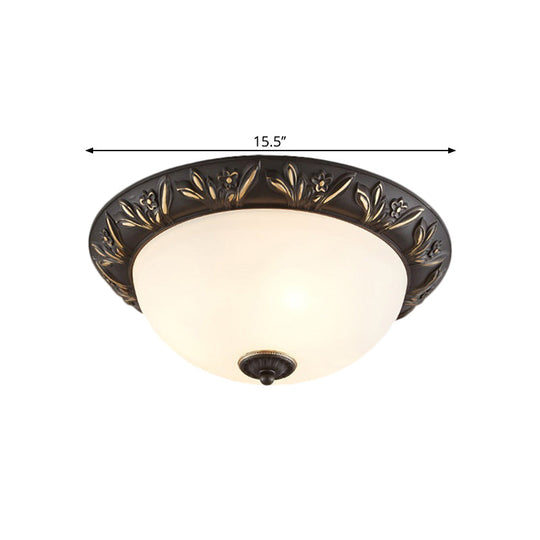 Frosted Glass Dome Flush Ceiling Lamp with Flower Edge Design in Brass/Black and Gold - Available in 2/3 Heads, 12"/15.5" Width - Perfect for Bedroom Lighting