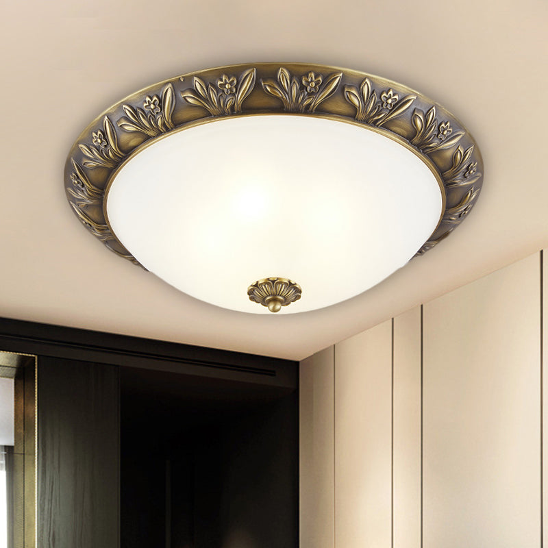 Frosted Glass Dome Flush Ceiling Lamp with Flower Edge Design in Brass/Black and Gold - Available in 2/3 Heads, 12"/15.5" Width - Perfect for Bedroom Lighting