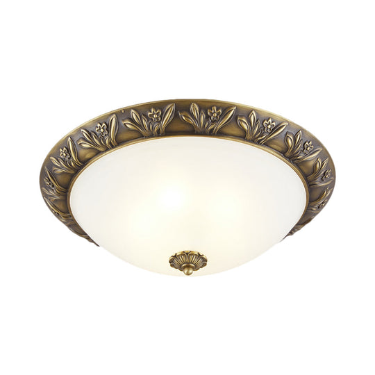 Frosted Glass Dome Flush Ceiling Lamp with Flower Edge Design in Brass/Black and Gold - Available in 2/3 Heads, 12"/15.5" Width - Perfect for Bedroom Lighting