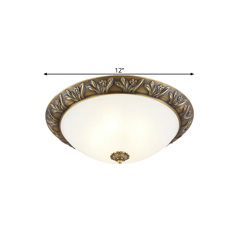 Frosted Glass Dome Flush Ceiling Lamp with Flower Edge Design in Brass/Black and Gold - Available in 2/3 Heads, 12"/15.5" Width - Perfect for Bedroom Lighting