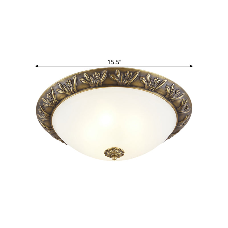 Frosted Glass Dome Flush Ceiling Lamp with Flower Edge Design in Brass/Black and Gold - Available in 2/3 Heads, 12"/15.5" Width - Perfect for Bedroom Lighting