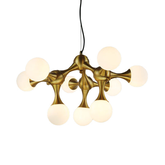 Modern Metal Starburst Chandelier With Glass Globe Shades - 5/9/15 Lights In Brass
