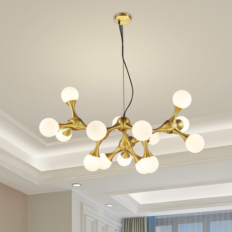 Modern Metal Starburst Chandelier With Glass Globe Shades - 5/9/15 Lights In Brass 15 /