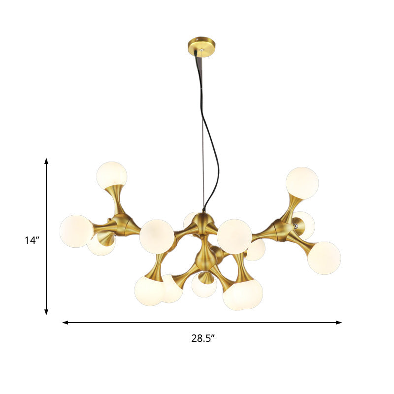 Modern Metal Starburst Chandelier With Glass Globe Shades - 5/9/15 Lights In Brass