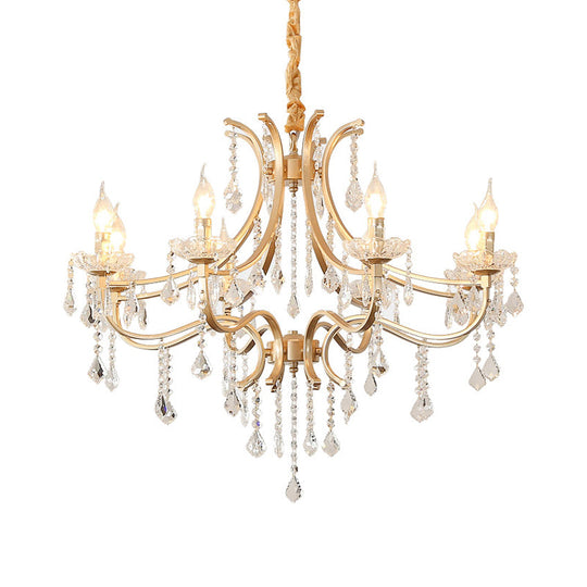 Modern Metal Flameless Candle Pendant Chandelier With Crystal Bead - Gold 6/8 Heads