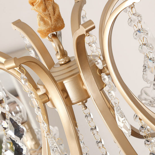 Modern Metal Flameless Candle Pendant Chandelier with Crystal Beads in Gold - 6/8 Heads Hanging Lamp