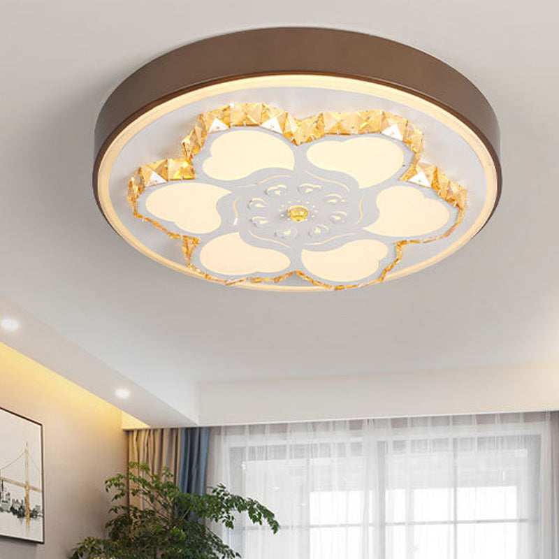 Modern Crystal LED Ceiling Mount Light with White Acrylic Flower Pattern and 3 Color Light Options