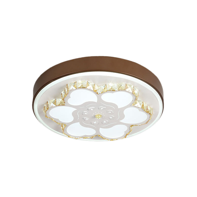 Modern Crystal LED Ceiling Mount Light with White Acrylic Flower Pattern and 3 Color Light Options