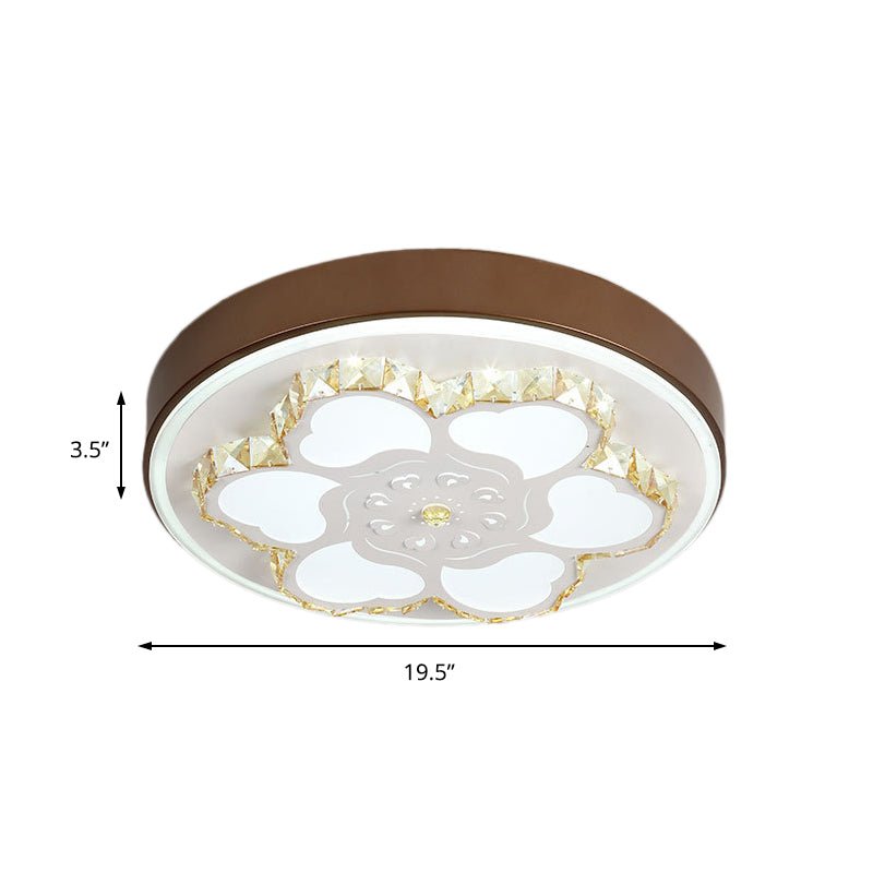 Modern Crystal LED Ceiling Mount Light with White Acrylic Flower Pattern and 3 Color Light Options