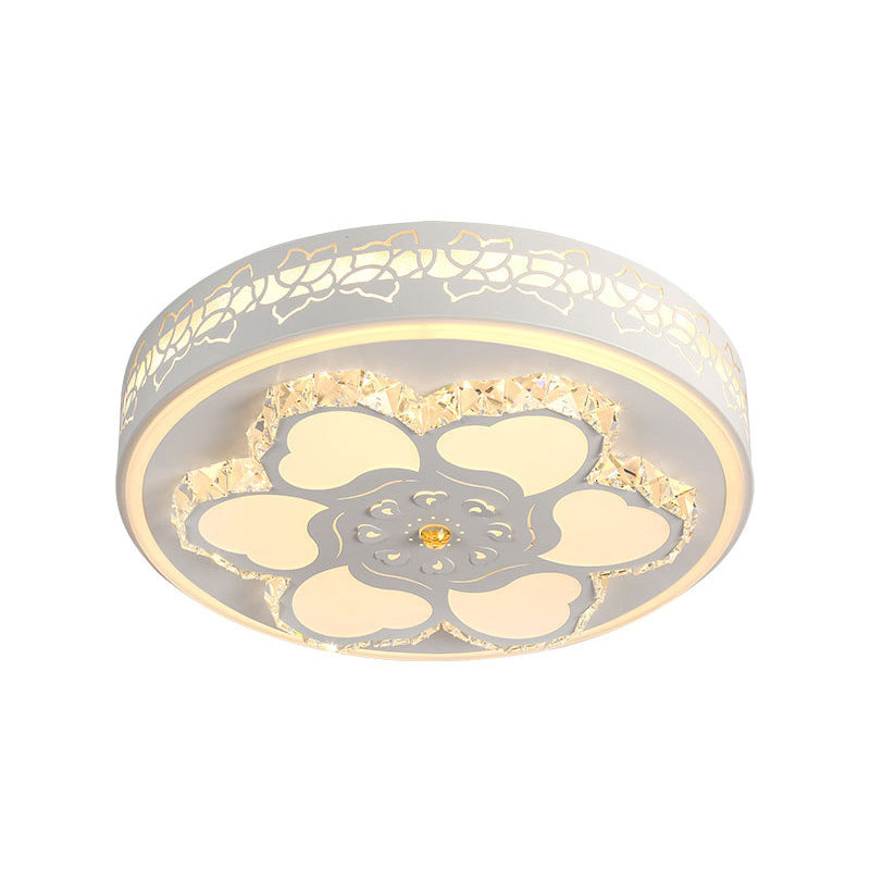 Modern Crystal LED Ceiling Mount Light with White Acrylic Flower Pattern and 3 Color Light Options