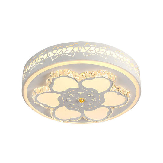 Modern Crystal LED Ceiling Mount Light with White Acrylic Flower Pattern and 3 Color Light Options