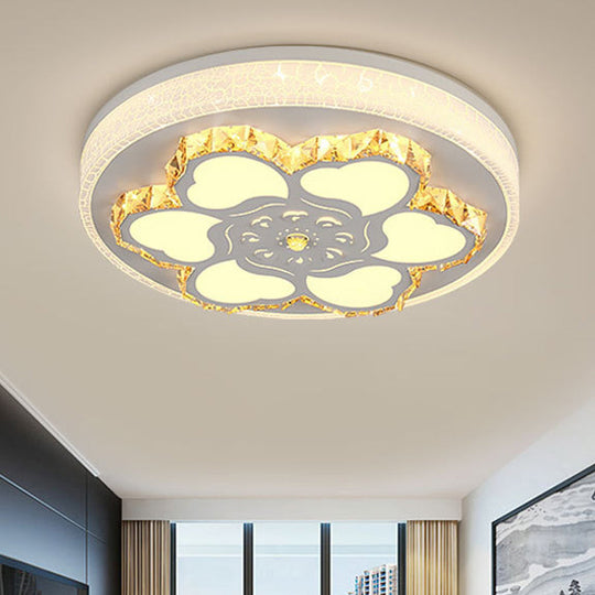 Modern Crystal LED Ceiling Mount Light with White Acrylic Flower Pattern and 3 Color Light Options