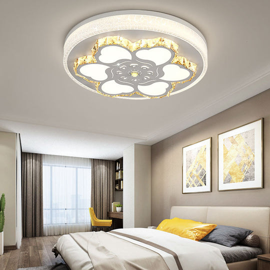 Modern Crystal LED Ceiling Mount Light with White Acrylic Flower Pattern and 3 Color Light Options