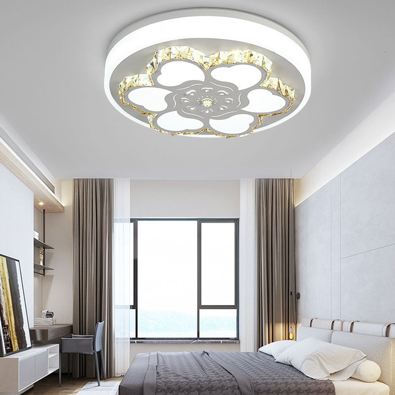 Modern Crystal LED Ceiling Mount Light with White Acrylic Flower Pattern and 3 Color Light Options
