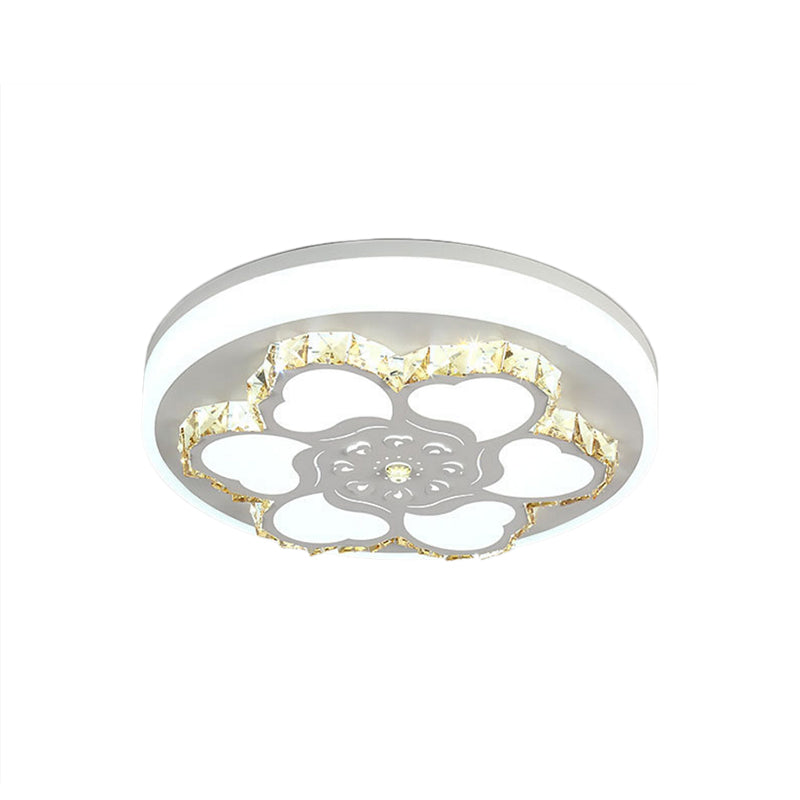 Modern Crystal LED Ceiling Mount Light with White Acrylic Flower Pattern and 3 Color Light Options