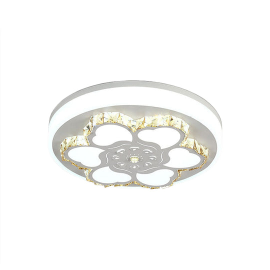 Modern Crystal LED Ceiling Mount Light with White Acrylic Flower Pattern and 3 Color Light Options