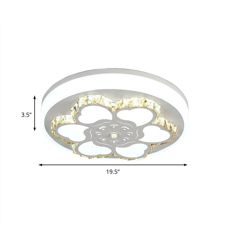 Modern Crystal LED Ceiling Mount Light with White Acrylic Flower Pattern and 3 Color Light Options