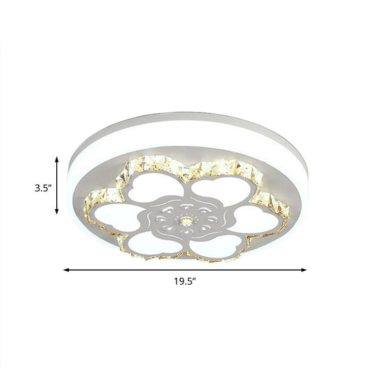 Modern Crystal LED Ceiling Mount Light with White Acrylic Flower Pattern and 3 Color Light Options