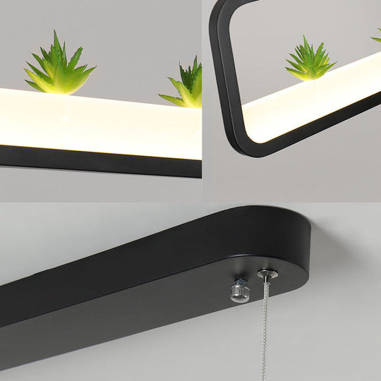 Modern Led Metal Rectangular Chandelier 27.5 Wide Ceiling Hung Light In White/Black With Artificial