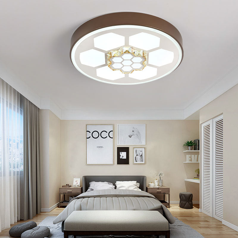 Modern Acrylic Ceiling Mount Light in White with Multi-Color LED Lighting and Crystal Accent