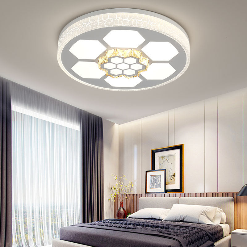 Modern Acrylic Ceiling Mount Light in White with Multi-Color LED Lighting and Crystal Accent