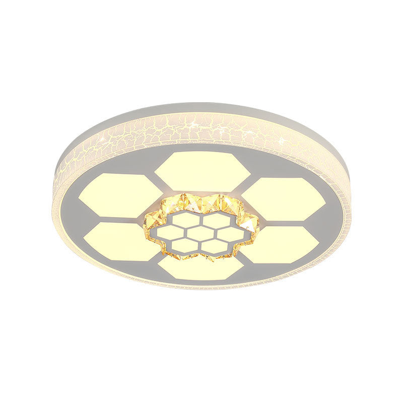 Modern Acrylic Ceiling Mount Light in White with Multi-Color LED Lighting and Crystal Accent