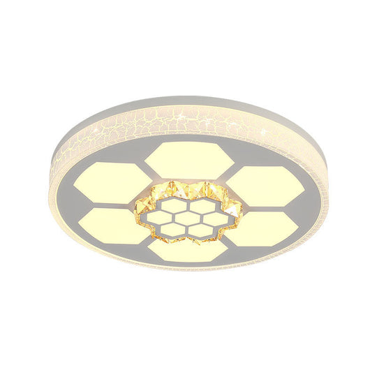 Modern Acrylic Ceiling Mount Light in White with Multi-Color LED Lighting and Crystal Accent